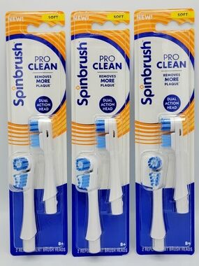 3x Spinbrush Pro Clean Soft Bristles 2 Pack Replacement Toothbrush Brush Heads